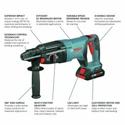 Flash Sale 😉 Bosch GBH18V-26DK25 Bulldog 18V EC Brushless Lithium-Ion 1 In. Cordless SDS-plus Rotary 🔨 Hammer Kit With 2 Batteries (4 Ah) 🔥 -Bosch Tool Official Online bshngbh18v 26dk25 c