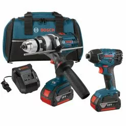 Coupon 💯 Factory Reconditioned Bosch CLPK222-181-RT 18V 4.0 Ah Cordless Lithium-Ion Brute Tough 🔨 Hammer Drill And Hex Impact Driver Combo Kit 🎁