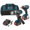 Budget 👏 Factory Reconditioned Bosch CLPK224-181-RT 18V Cordless Lithium-Ion 1/2 In. 🔨 Hammer Drill And Socket Ready Impact Driver Combo Kit 🎁