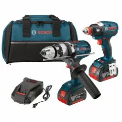 Budget 👏 Factory Reconditioned Bosch CLPK224-181-RT 18V Cordless Lithium-Ion 1/2 In. 🔨 Hammer Drill And Socket Ready Impact Driver Combo Kit 🎁