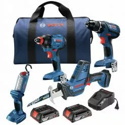 Best deal 🤩 Factory Reconditioned Bosch GXL18V-496B22-RT 18V Lithium-Ion Cordless 4-Tool Combo Kit (2 Ah) 🎉
